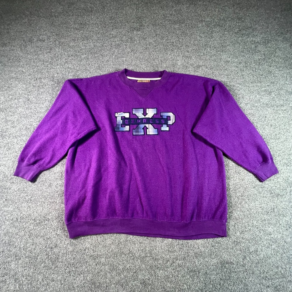 Vintage EXP Express Sweatshirt Mens XL Purple Patch Spellout Logo 90s Streetwear